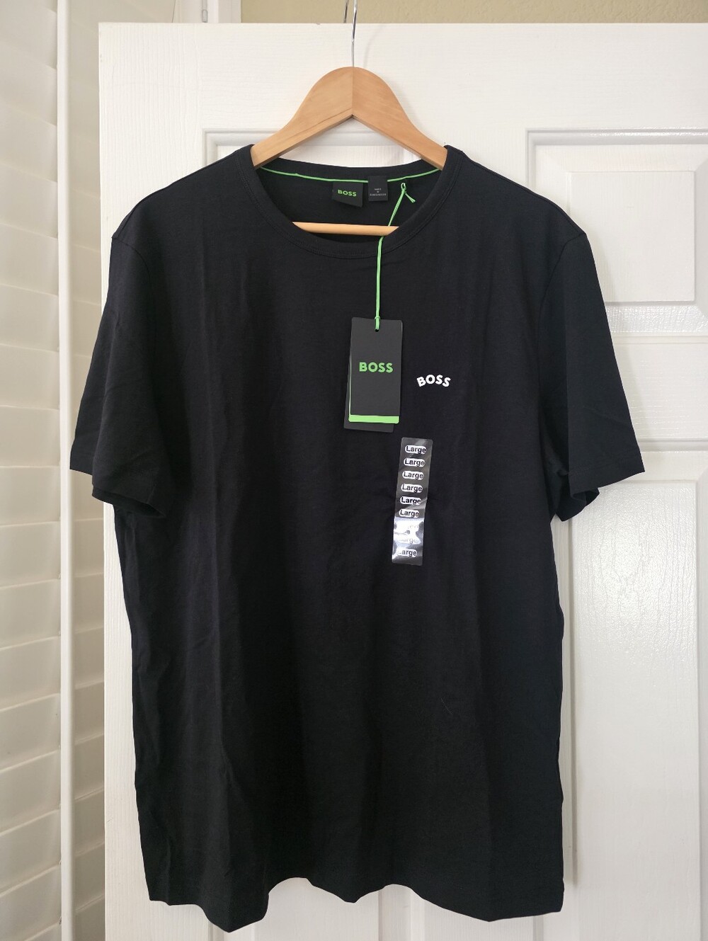 Boss Crewneck T-Shirt White Logo Black Large L NEW NWT
